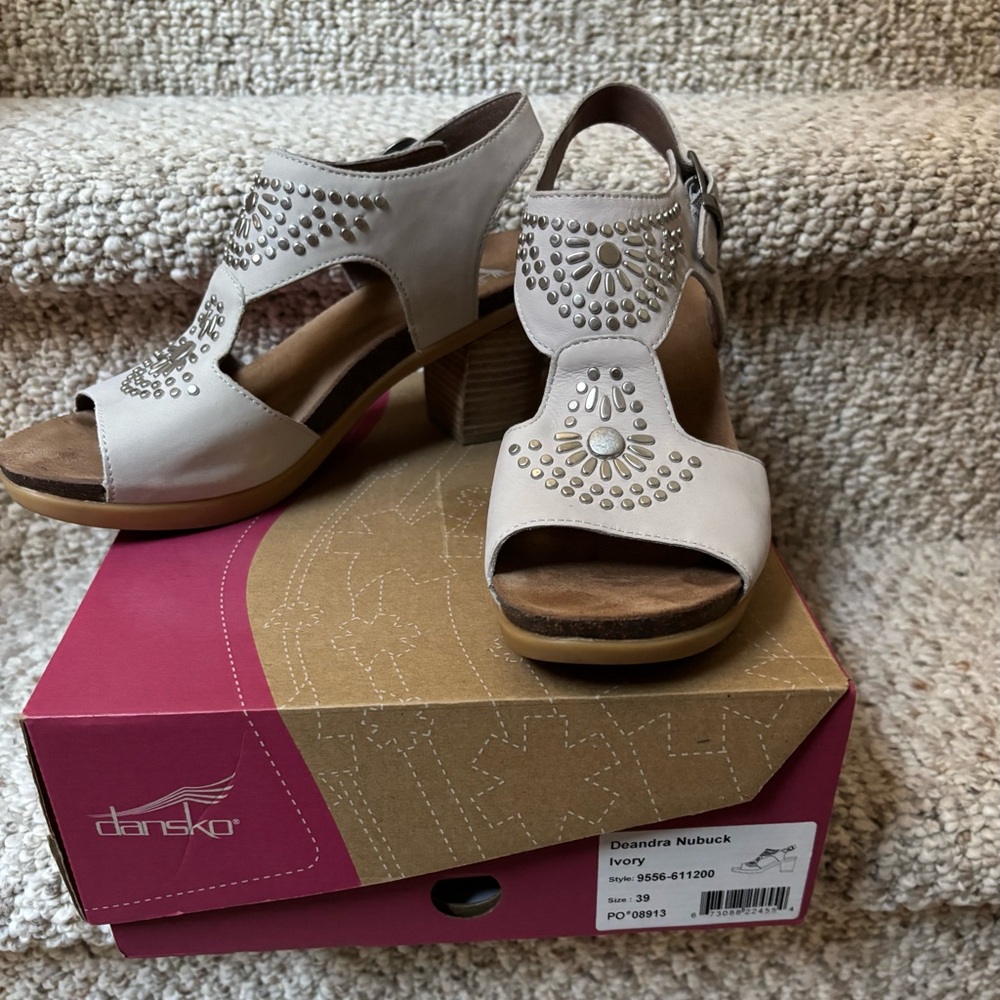 Dansko Ivory Nubuck Women's Sandals with Stud Accents